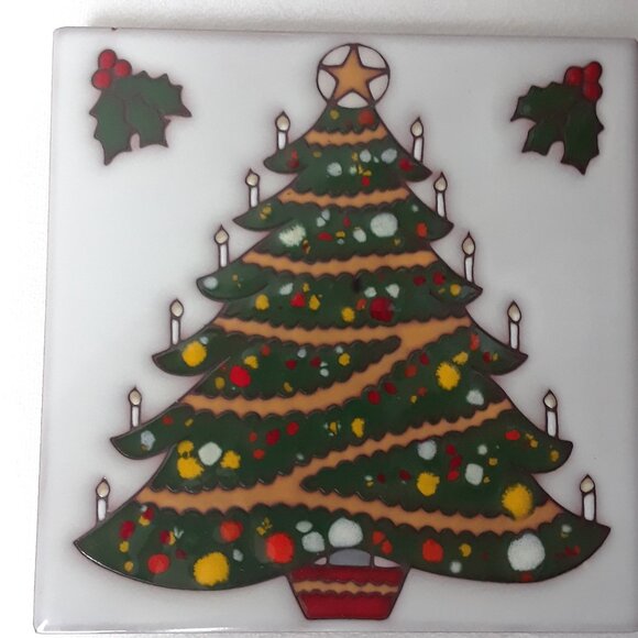 Hand Painted Christmas Tree Ceramic Tile/Trivet - Picture 9 of 11